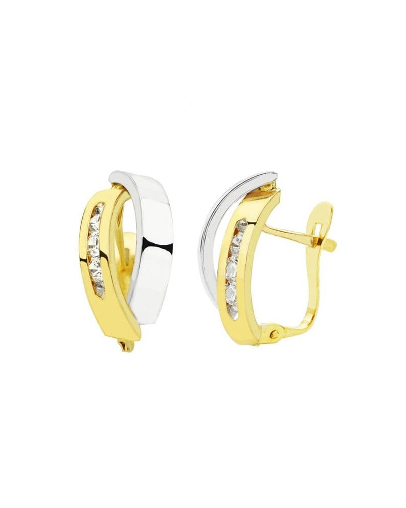 Pendientes oro 18k bicolor bandas cierre catalán 16x8mm