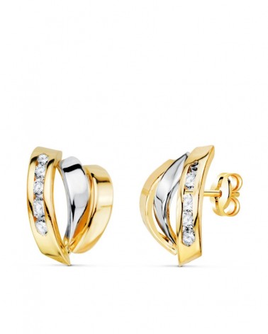 Pendientes oro 18k bicolor circonitas 15x10 mm