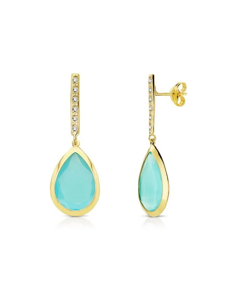 Pendientes oro 18k colgantes piedra azul 33x12 mm