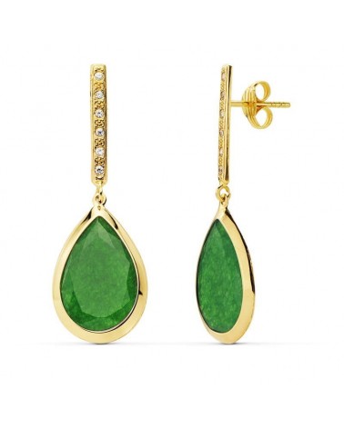 Pendientes oro 18k lágrima piedra verde 33x12 mm