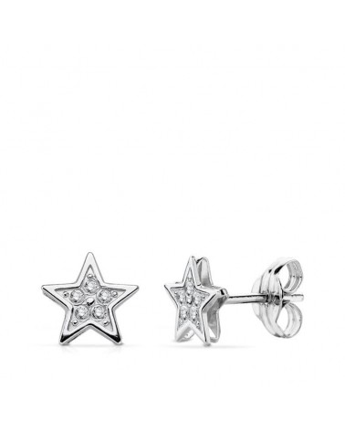 Pendientes oro blanco 18k estrella 6,5 mm cierre presión