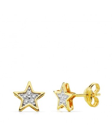 Pendientes oro 18k bicolor estrella 6,5 mm presión