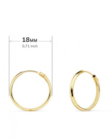 Aros oro amarillo 18k lisos pequeños 18mm
