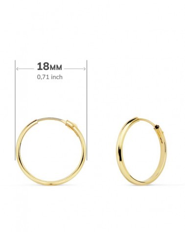 Aros oro amarillo 18k lisos pequeños 18mm