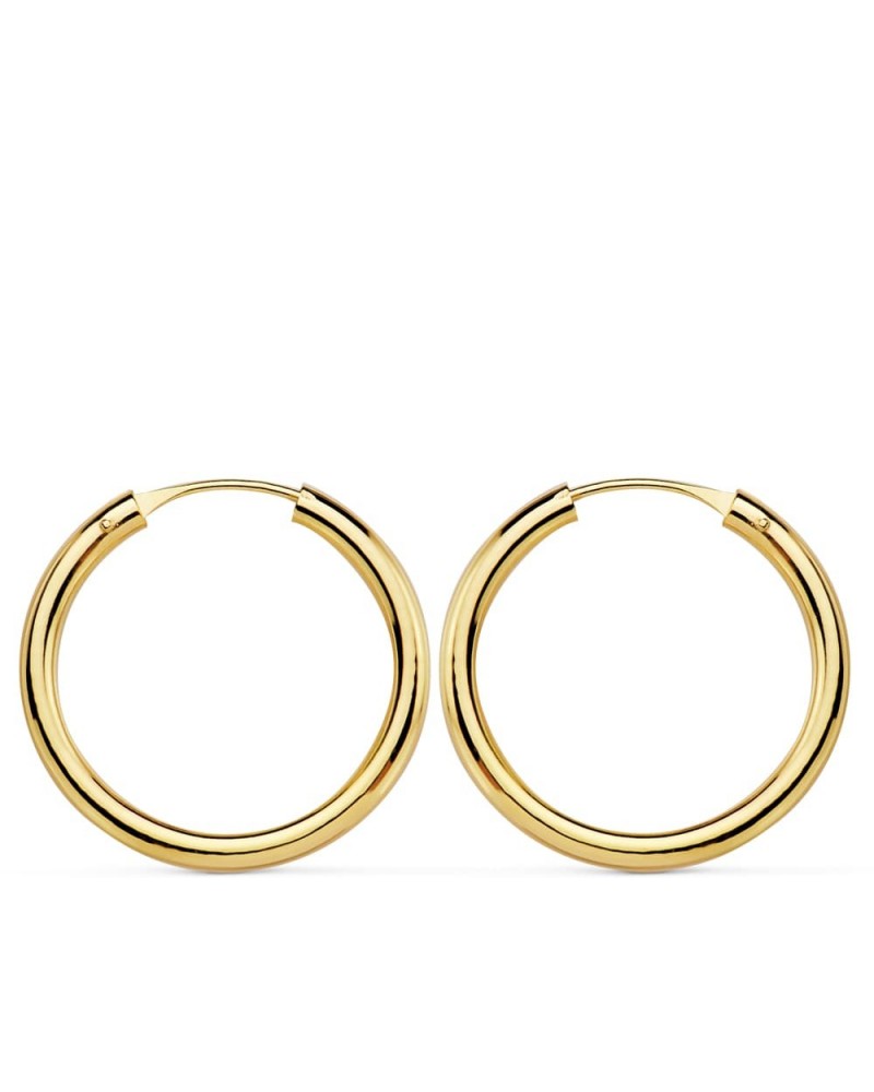 Aros oro 18k amarillo lisos 20mm cierre a presión