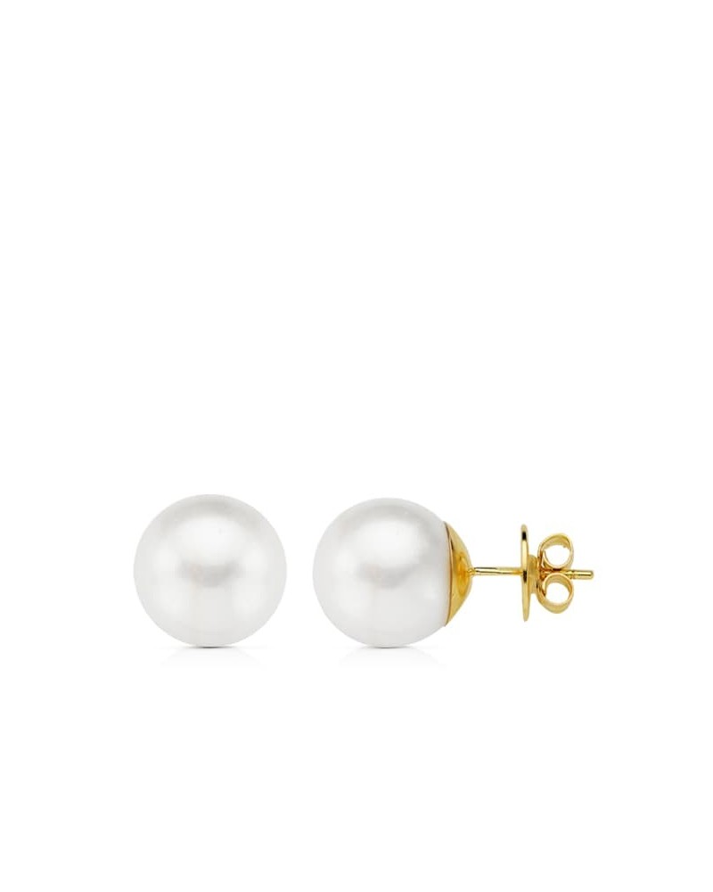 Pendientes oro 18k perlas australianas 12mm cierre presión