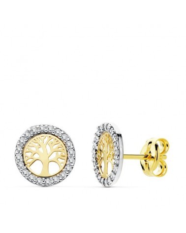 Pendientes oro 18k bicolor árbol vida 8mm