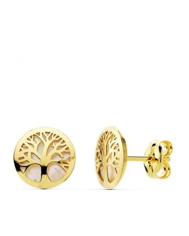 Pendientes oro 18k árbol vida nácar 8mm