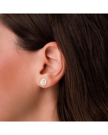 Pendientes oro 18k Mano de Fátima 8mm cierre presión