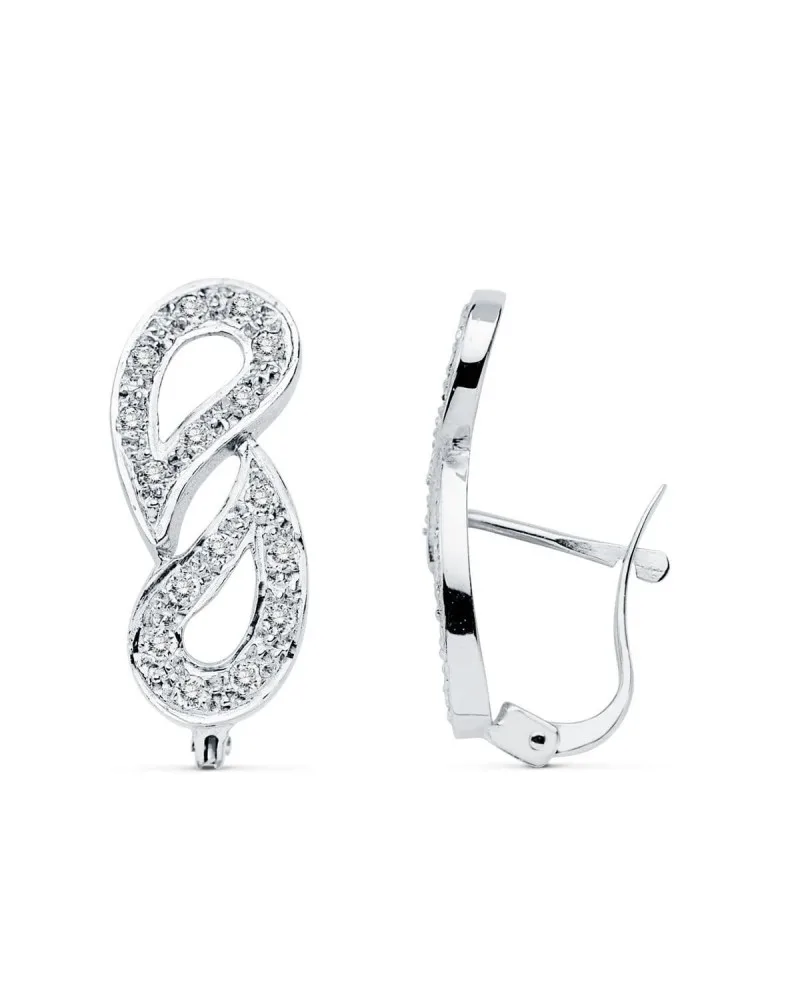 Pendientes oro blanco 18k símbolo infinito circonita catalán