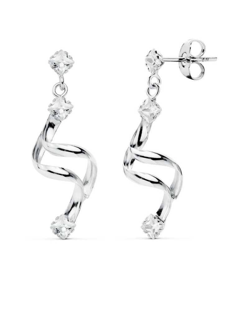 Pendientes oro blanco 18k espiral circonita cierre presión