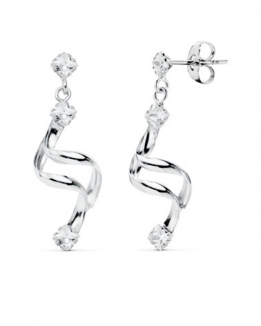 Pendientes oro blanco 18k espiral circonita cierre presión