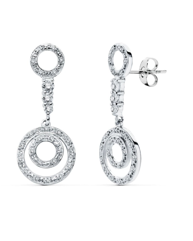 Pendientes oro blanco 18k largos circonita cierre presión