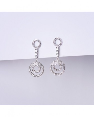 Pendientes oro blanco 18k largos circonita cierre presión