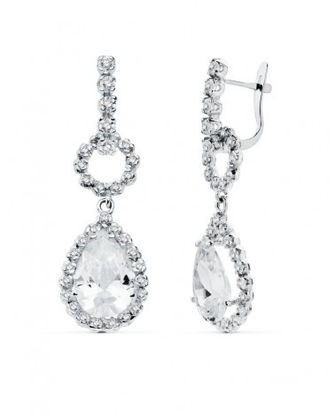 Pendientes oro blanco 18k circonita cierre catalán