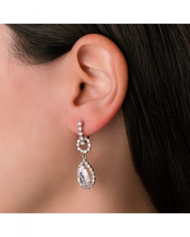 Pendientes oro blanco 18k circonita cierre catalán