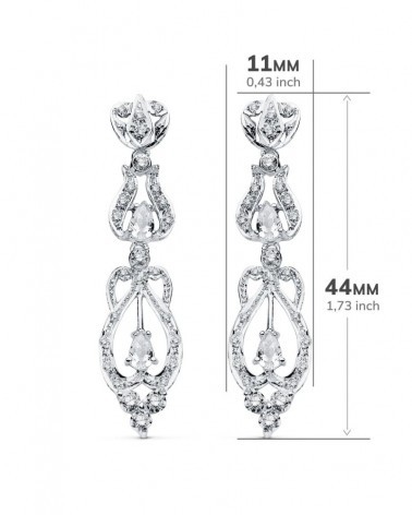 Pendientes oro blanco 18k largos circonita cierre presión