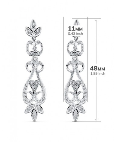 Pendientes oro blanco 18k largos circonita cierre presión