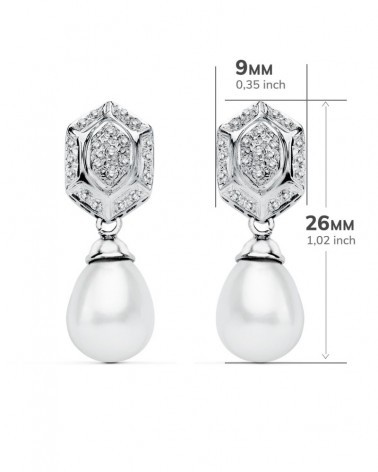 Pendientes oro blanco 18k perla circonita presión