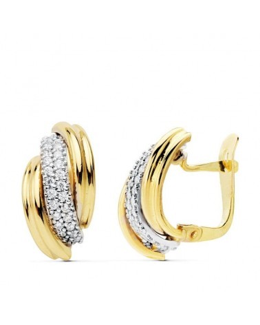 Pendientes oro 18k bicolor bandas diamantes 16x9mm