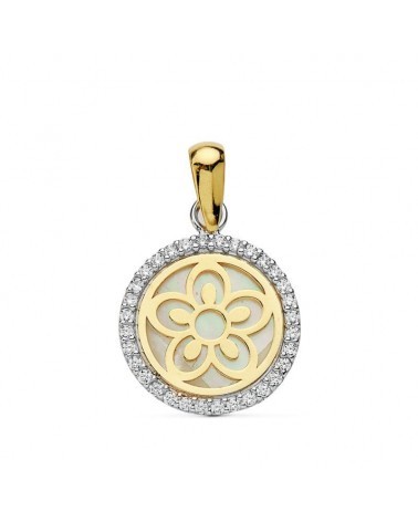 Colgante oro 18k bicolor flor nácar 12 mm