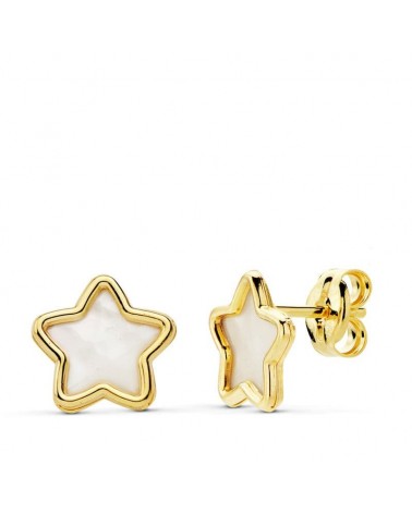 Pendientes oro 18k estrella nácar 8x8 mm