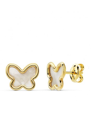 Pendientes oro 18k mariposa nácar 9x7,5 mm