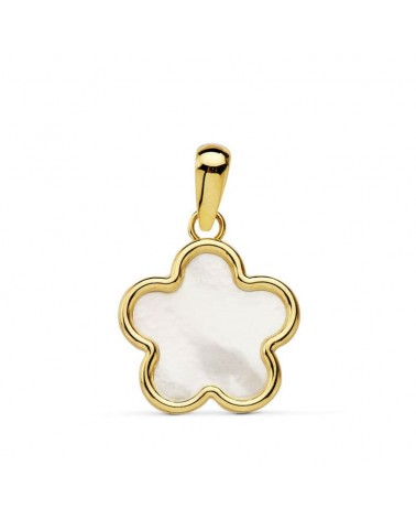 Colgante oro 18k flor nácar 12x12 mm