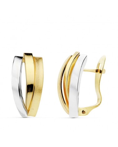 Pendientes oro 18k bicolor bandas 16x7 mm