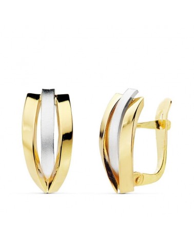 Pendientes oro 18k bicolor bandas catalán 16x7 mm