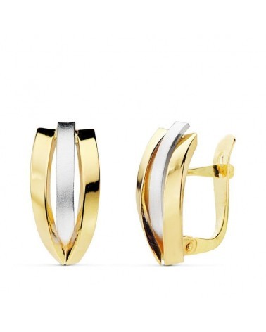 Pendientes oro 18k bicolor bandas catalán 16x7 mm