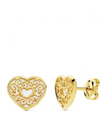 Pendientes oro 18k corazón nácar 9x8 mm