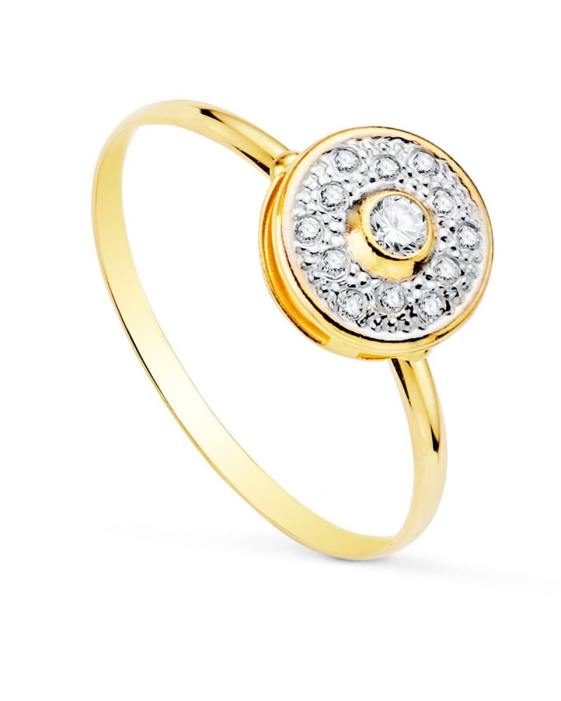 Sortija oro 18k bicolor circonita motivo redondo 8mm