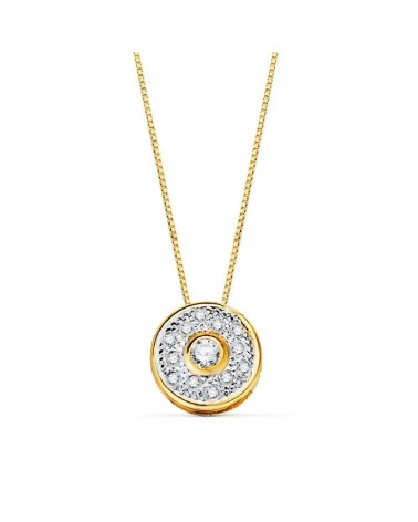 Colgante oro 18k bicolor redondo circonita 8mm cadena 42cm