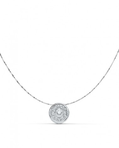 Collar oro blanco 18k colgante circular circonita 8mm