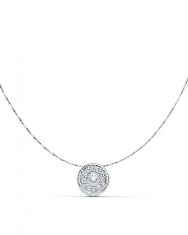 Collar oro blanco 18k colgante circular circonita 8mm