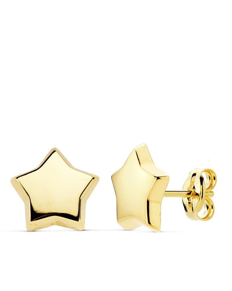 Pendientes oro 18k estrella lisa 10x10 mm cierre presión