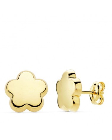 Pendientes oro 18k flor lisa 10x10 mm presión