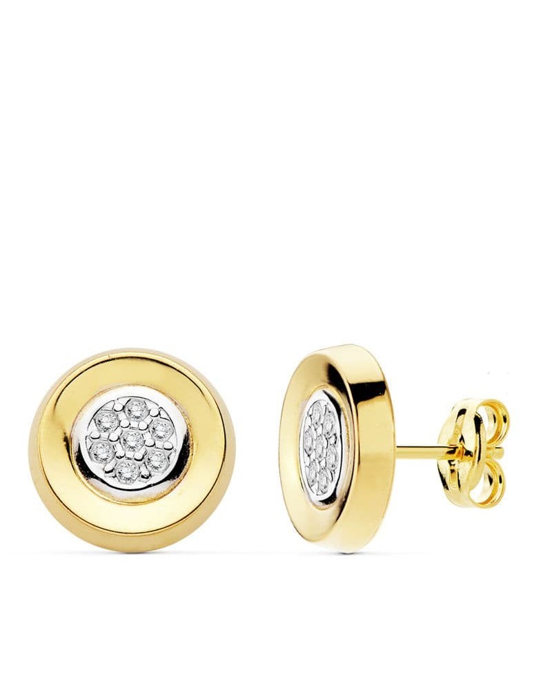 Pendientes oro 18k bicolor redondos circonita 10mm