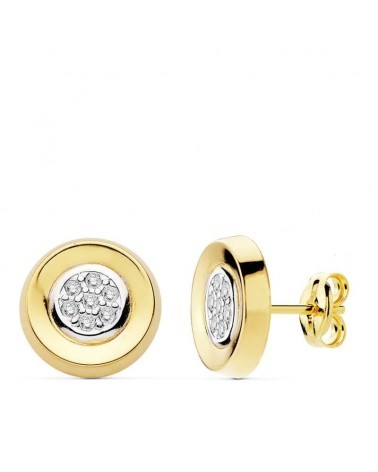 Pendientes oro 18k bicolor redondos circonita 10mm