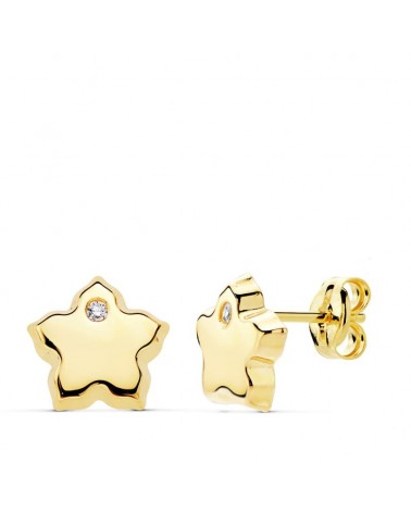 Pendientes oro 18k estrella circonita 7x7 mm
