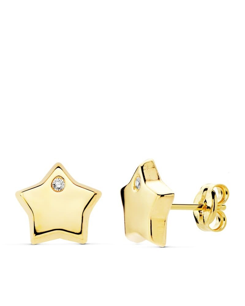 Pendientes oro 18k estrella circonita 9x9 mm