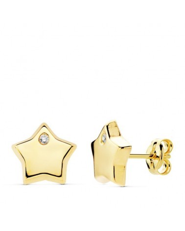 Pendientes oro 18k estrella circonita 9x9 mm