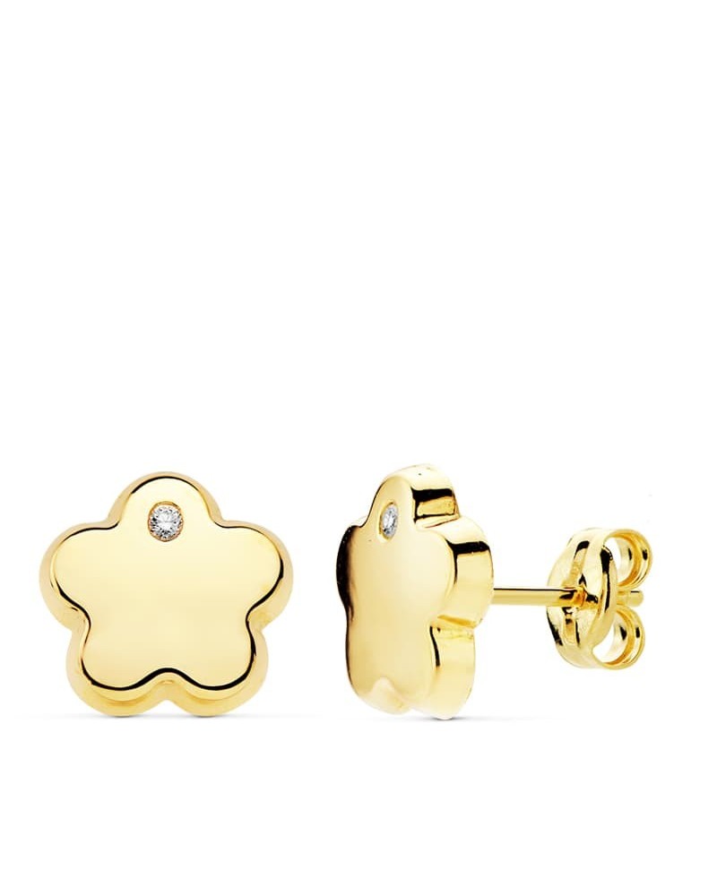 Pendientes oro 18k flor circonita 9mm