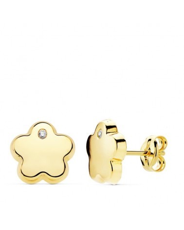 Pendientes oro 18k flor circonita 9mm