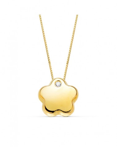 Collar oro 18k colgante flor circonita 42cm