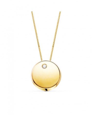 Collar oro 18k colgante redondo circonita 42cm