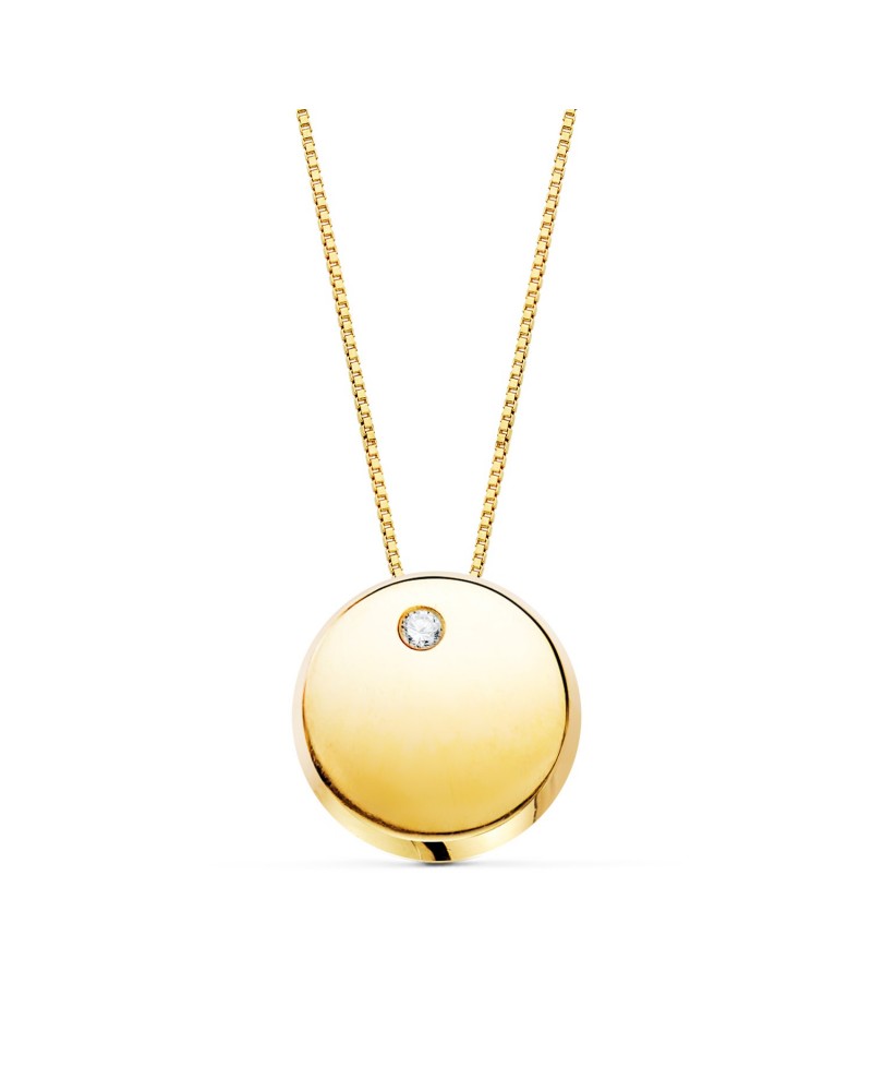 Collar oro 18k colgante redondo circonita 42cm