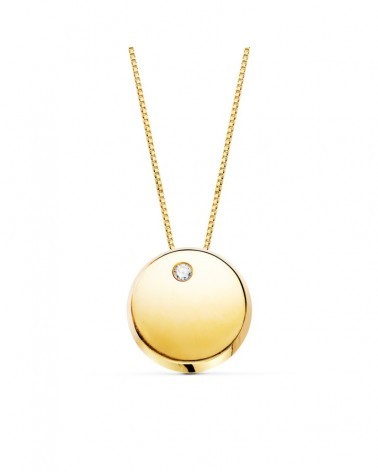 Collar oro 18k colgante redondo circonita 42cm