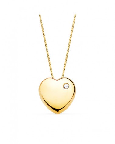 Collar oro 18k corazón circonita cadena veneciana